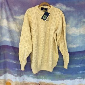 Fisherman’s Sweater Blarney Castle Designs ivory, men’s XL, vintage with tags